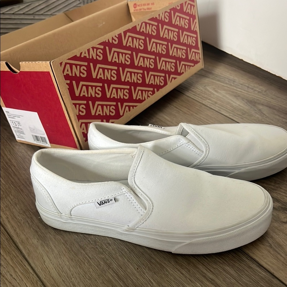 Vans White Slip-On Sneakers with Canvas Upper